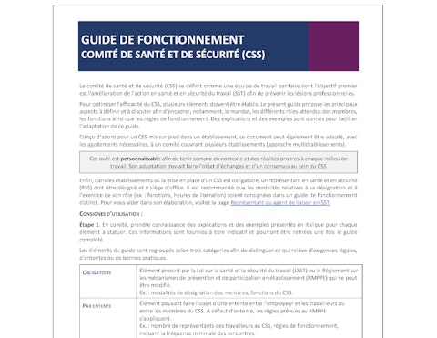 Comité de santé et de sécurité (CSS) – Guide de fonctionnement – Page 1