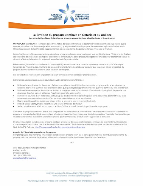 Propane Delivery Disruptions Jan 8 2014 FR