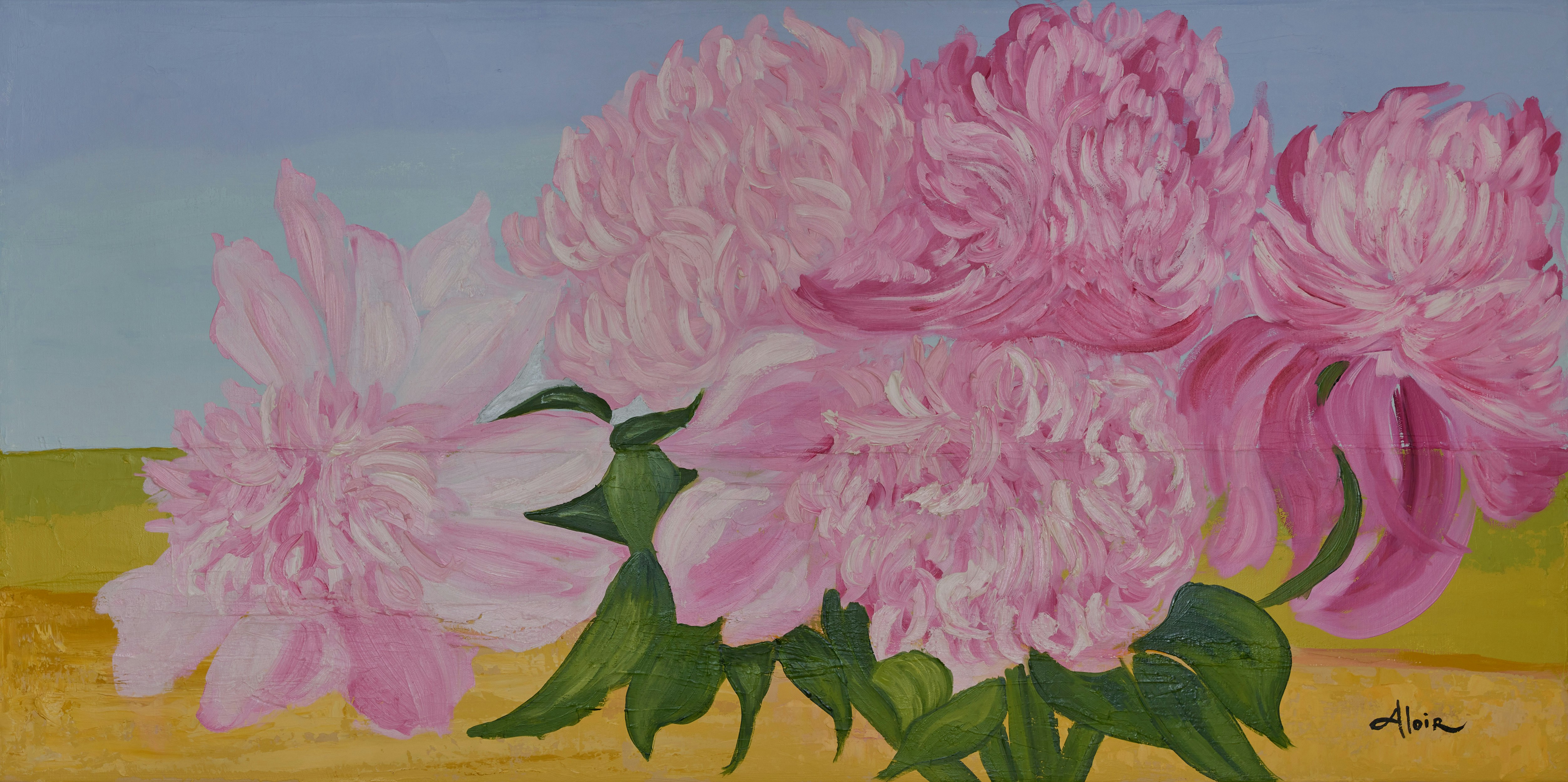 Matin fugace aux pivoines 
Huile sur toile 
40 po. X 20 po.