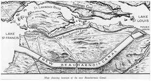Plan du tracé du nouveau Canal Beauharnois