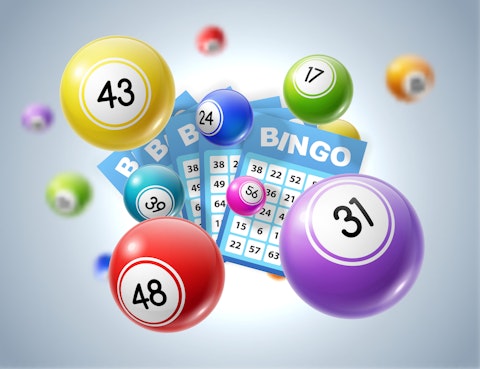 Lottery balls and tickets 3d vector illustration of lotto, bingo or keno gambling sport games. Colourful balls and betting slips with numbers, gaming industry and casino advertising design