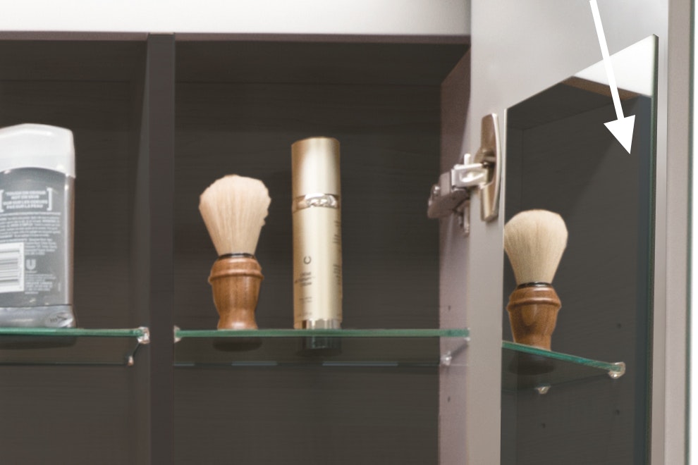 Contemporary double deep mirror and central medicine cabinet set